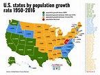 States in the U.S. by population growth rate from 1950-2016 [2400x1800 ...