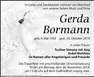 Traueranzeigen von Gerda Bormann | trauer-anzeigen.de