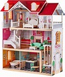 TOP BRIGHT Wooden Dolls House for Girls, Large Dollhouse Toy for Kids ...