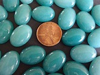 18x13mm Natural White Jade Gemstone Cabochon, Dyed, Teal Oval Cab ...