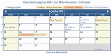 Calendario Agosto 2021 para imprimir - Colombia