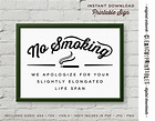 Funny No Smoking Sign Printable Digital Instant Download - Etsy Australia