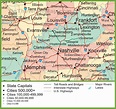 Map of Kentucky and Tennessee - Ontheworldmap.com