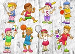 8 niños de deporte de dibujos animados clipart imágenes | Etsy