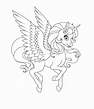 hermoso unicornio alado volador. vector página para colorear. 2275554 ...