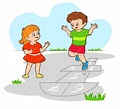 Niño y niña saltando jugando a la rayuela. ilustración de vector de ...