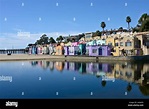 The colourful houses of the Venetian Hotel on the beach of Capitola ...