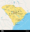 South Carolina, SC, mappa politica, con la capitale Columbia, le città ...