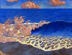 Marine bleue, effet de vague, une tempera sur toile de Georges Lacombe ...