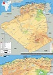 Grande mapa físico de Argelia con carreteras, ciudades y aeropuertos ...