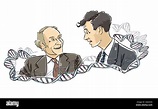 Watson y Crick. Ilustración de los biólogos moleculares y descubridores ...