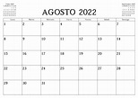 Calendario Agosto 2022 Para Imprimir - Docalendario