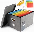 File Organizer Box Office Document Storage with Lid, Collapsible Linen ...