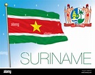 Surinam bandera nacional oficial y escudo de armas, américa del Sur ...