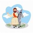 Jesus Christ on Donkey. Vector Ilustración del Vector - Ilustración de ...