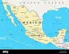 Politische Karte von Mexiko mit Hauptstadt Mexiko-Stadt, Landesgrenzen ...