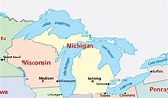 Mapa de Michigan - EUA Destinos