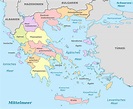 Map of Greece regions: political and state map of Greece