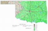 Large Detailed Elevation Map Of Oklahoma State With Roads Highways And ...