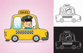 vector dibujos animados de amarillo Taxi con gracioso conductor ...