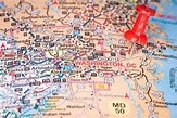 Primer plano del mapa de washington, dc con alfiler — Fotos de Stock ...