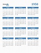 1950 Yearly Calendar Templates with Monday Start