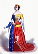 Anne Dauphine of Auvergne in armorial robe.