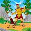 Ilustración de la historia bíblica, david contra goliat | Vector Premium