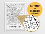 Printable Map of Darmstadt Hesse Germany with Street Names | Etsy