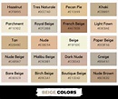 60 Shades of Beige Color with Names, Hex, RGB, & CMYK