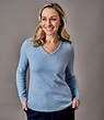 Pale Blue Marl | Womens Pure Cashmere V Neck Jumper | WoolOvers AU