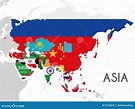 Ejemplo Político Del Vector Del Mapa De Asia Con Las Banderas De Todos ...
