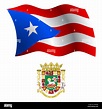 Puerto Rico ondulada, Bandera y escudo de armas con fondo blanco ...