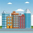 Paisaje de dibujos animados edificios de la ciudad | Vector Premium