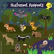 Nocturnal Animals cartoon with forest and pond background. Set 3. Stock ...