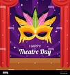 Día Mundial del Teatro Ilustración de fondo plano de dibujos animados ...