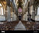 Reims, France - June 12, 2017: interior of the cathedral of Reims with ...
