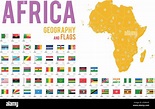 Conjunto de 54 banderas de África aisladas sobre fondo blanco y mapa de ...