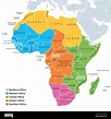 Regiones de África mapa político con países individuales. Naciones ...