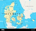 La Danimarca Mappa Politico con capitale Copenhagen i confini nazionali ...