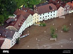 Passau, Germany. 3rd June, 2013. An aerial view of the flooding of the ...