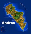 Andros beaches map | Andros, Andros greece, Cyclades islands