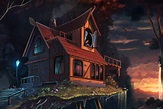 Fantasía arte dibujo horror casa oscura murciélagos lámpara de noche ...