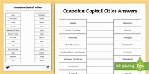 Match Provinces & Capitals Worksheet | Canada Capitals Quiz