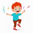 Premium Vector | Happy cute kid boy dance with music