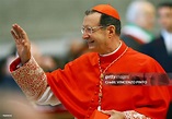 Italian newly appointed cardinal Giovanni Lajolo waves to believers ...