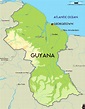 Grande mapa físico de Guyana con principales ciudades | Guyana ...