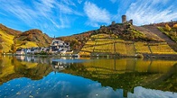 Beilstein on Moselle River with Metternich Castle Ruins, Rhineland ...