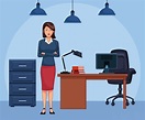 Secretaria de mujer de dibujos animados en la oficina | Vector Premium
