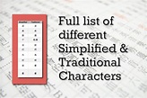 List of different simplified and traditional characters | TutorMandarin